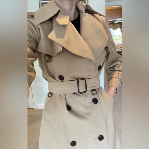 Etienne Aigner beige trench coat double breasted with belt size 8 - Picture 3 of 16